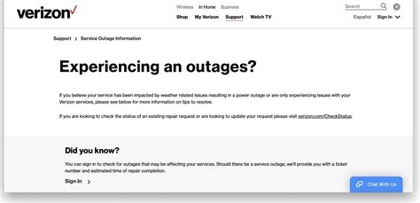 verizon website issues